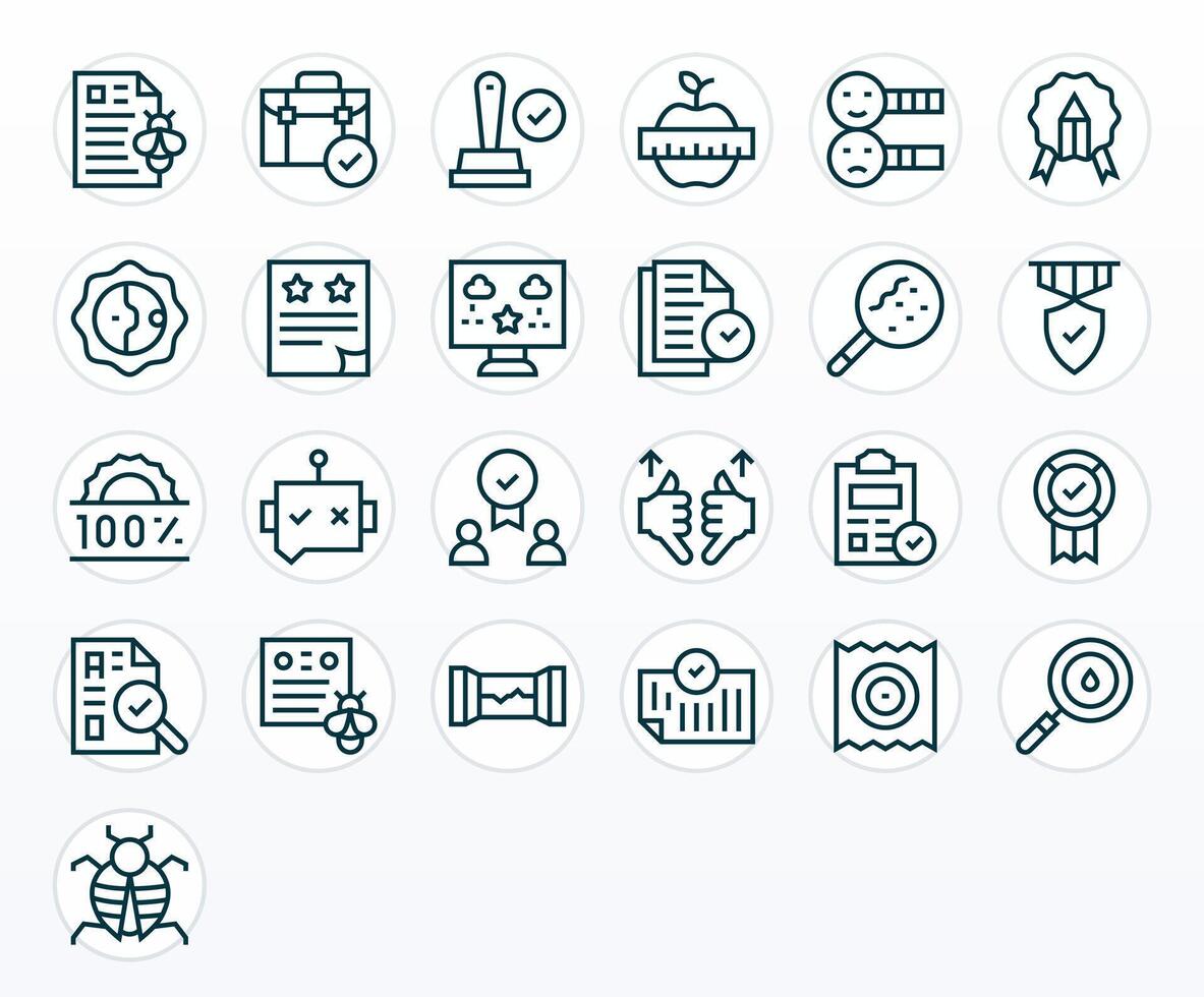 Quality Control Design Icons featuring 25 Display Perfect Regular Line Style vector