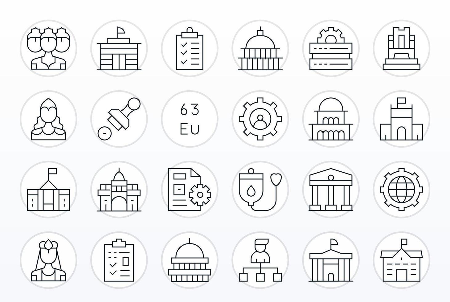 24 64x64 Pixel Optimized Icons for Administration in Thin Line Theme vector