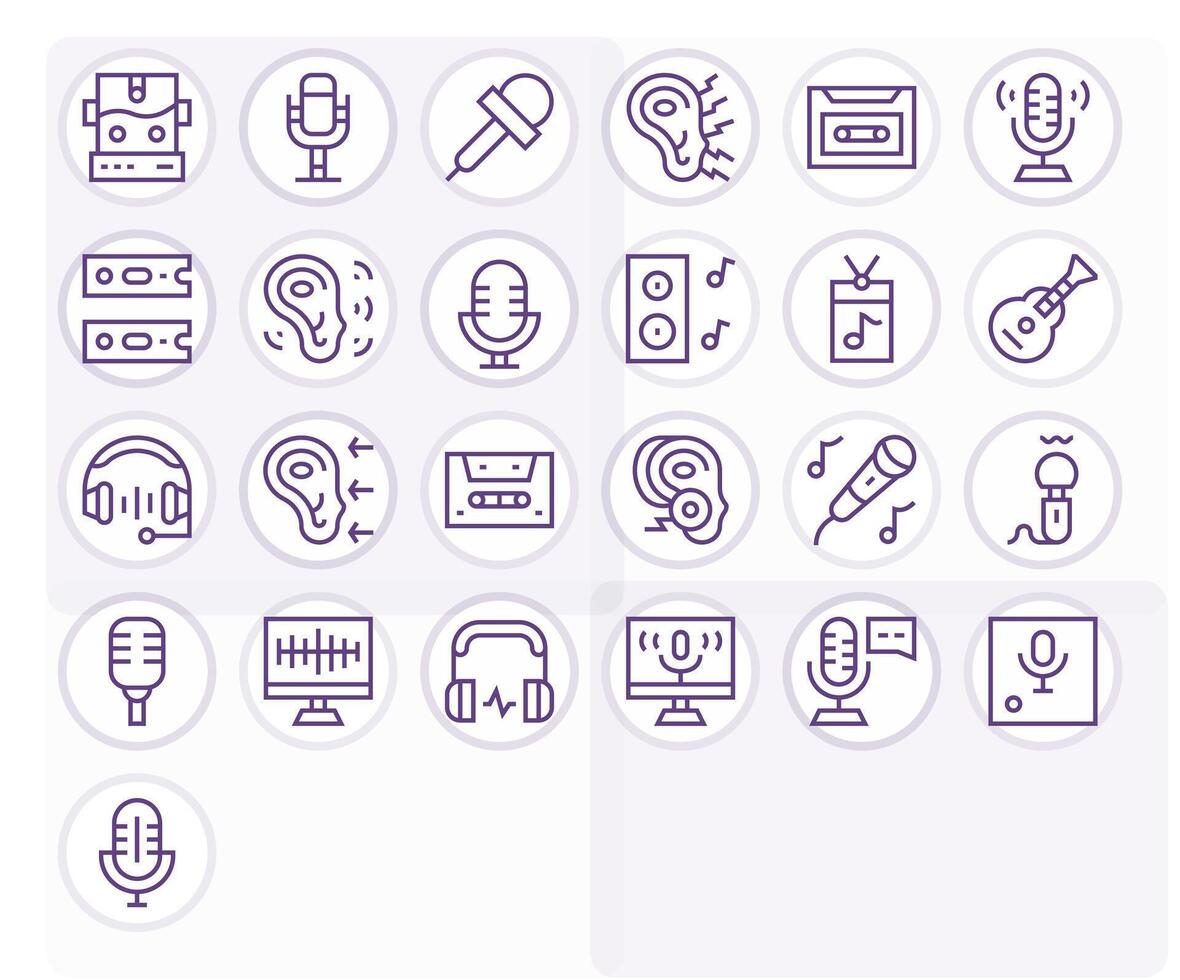 Sound Recording Complete Package with 25 High Resolution Regular Line Grid Fitted Icons vector