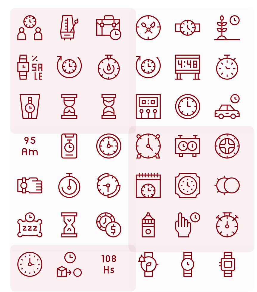 42 Regular Line Pixel Optimized Retina Ready Icons from Clock Suite vector