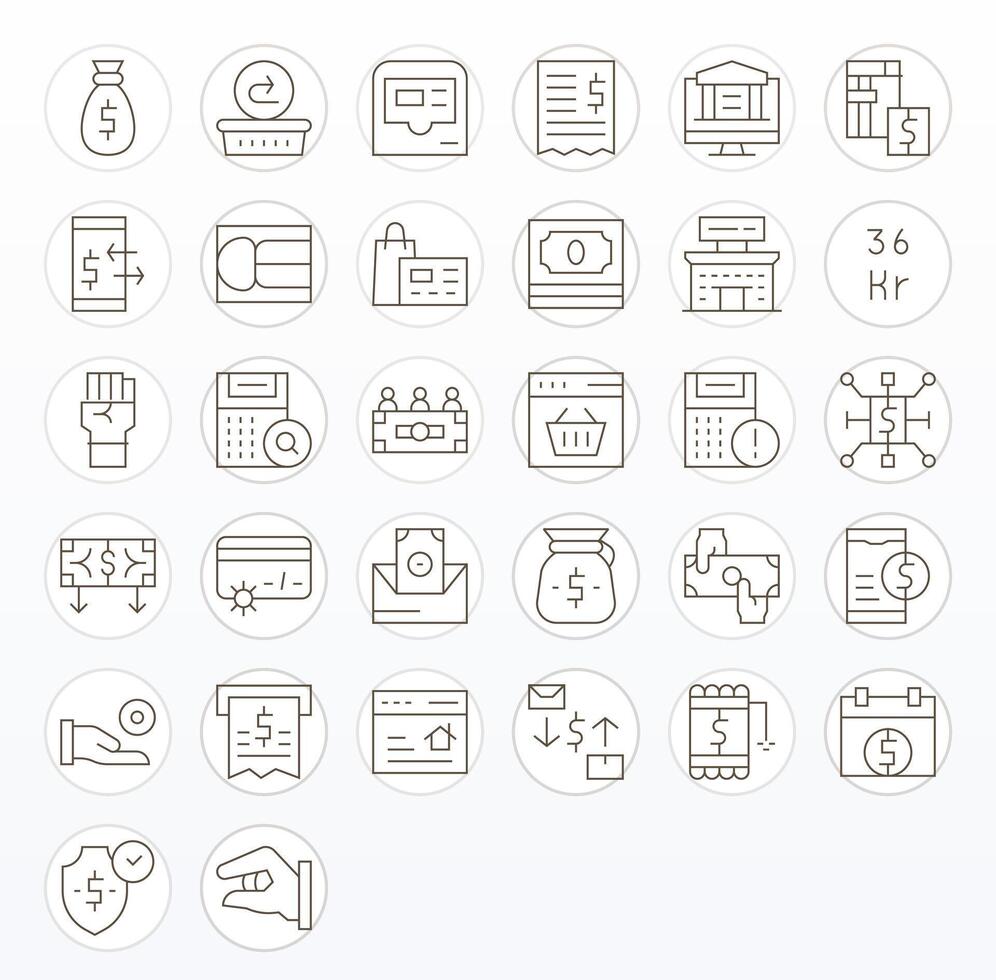 32 Thin Line Detail Enhanced High Resolution Icons from Transaction Suite vector