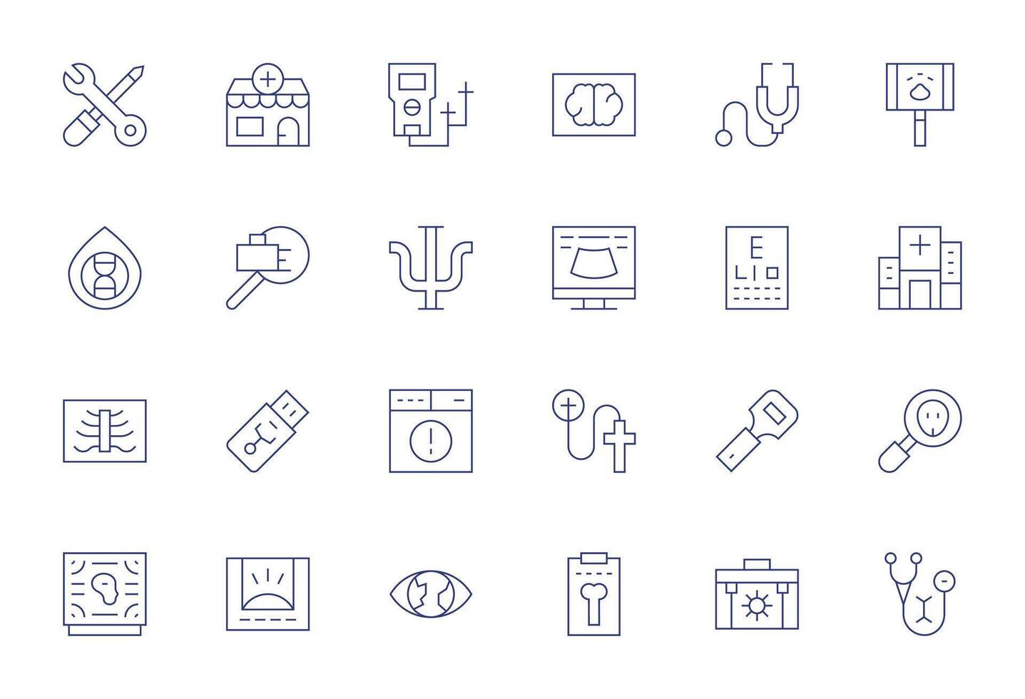 Diagnostic Comprehensive Bundle with 24 PIXEL Perfect Thin Line 128x128 Icons vector