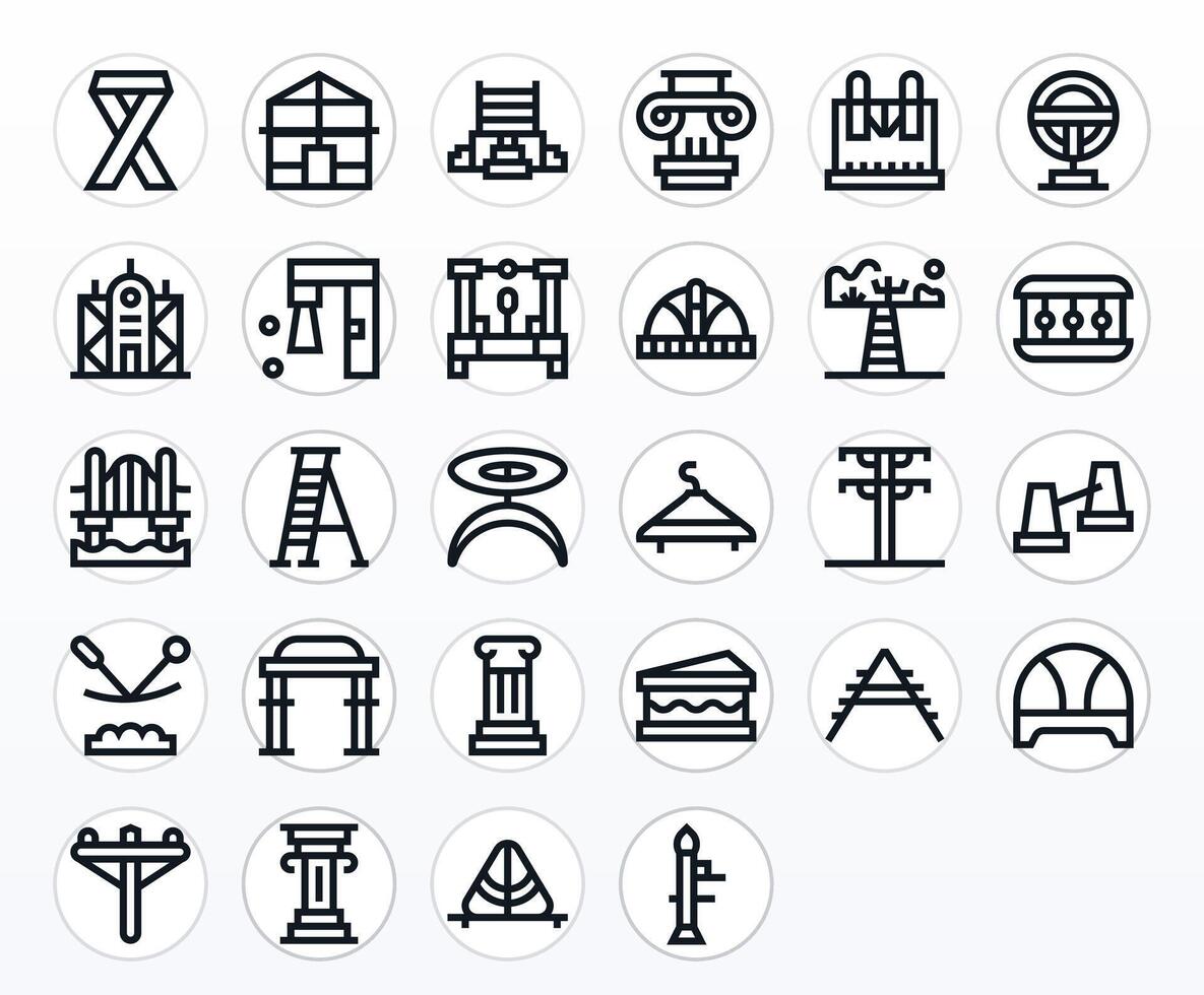 Support Structure Retina Ready Icon Pack with 28 Bold Line Pixel Aligned Elements vector