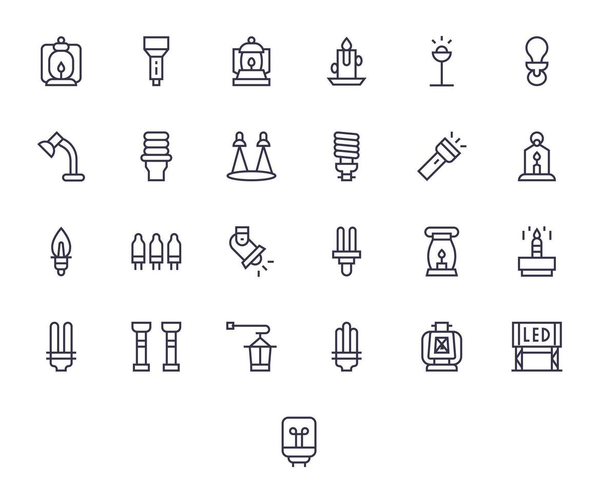 25 High Resolution Regular Line Pixel Optimized Icons for Light Source Projects vector