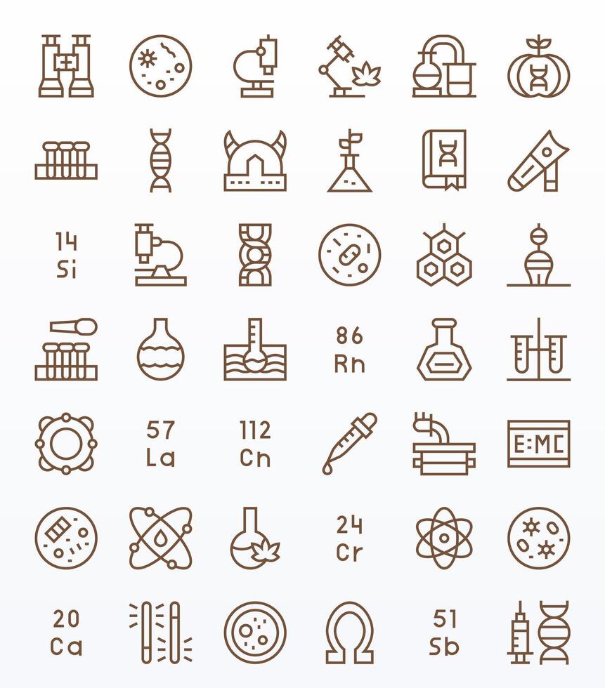 42 Icons for Science featuring 256x256 Detail Enhanced Regular Line Graphics vector
