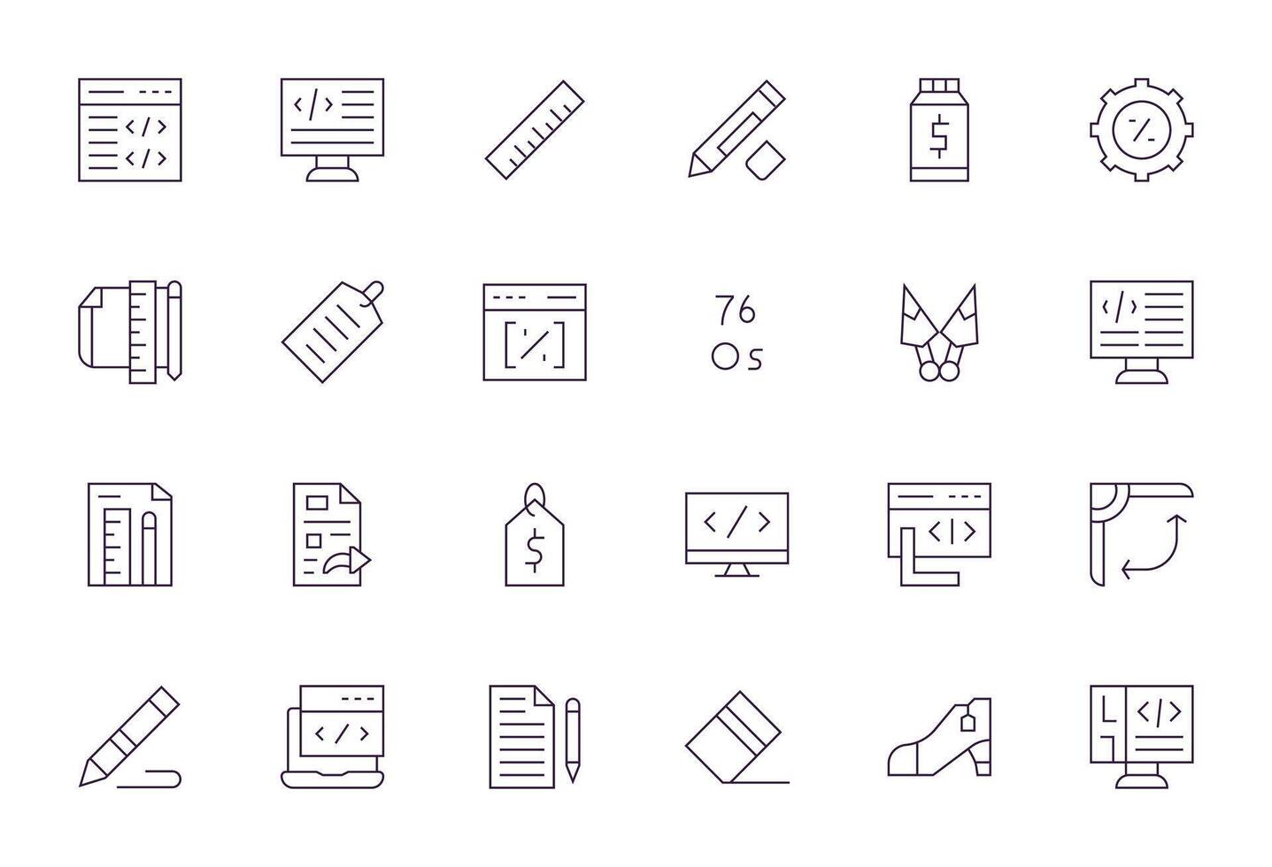 Markup Grid Fitted Set with 24 High Resolution Thin Line Icons vector