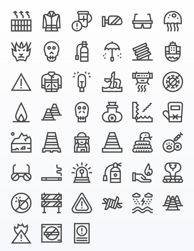 Hazard Exclusive Set featuring 45 Bold Line Pixel Optimized High Resolution Icons vector
