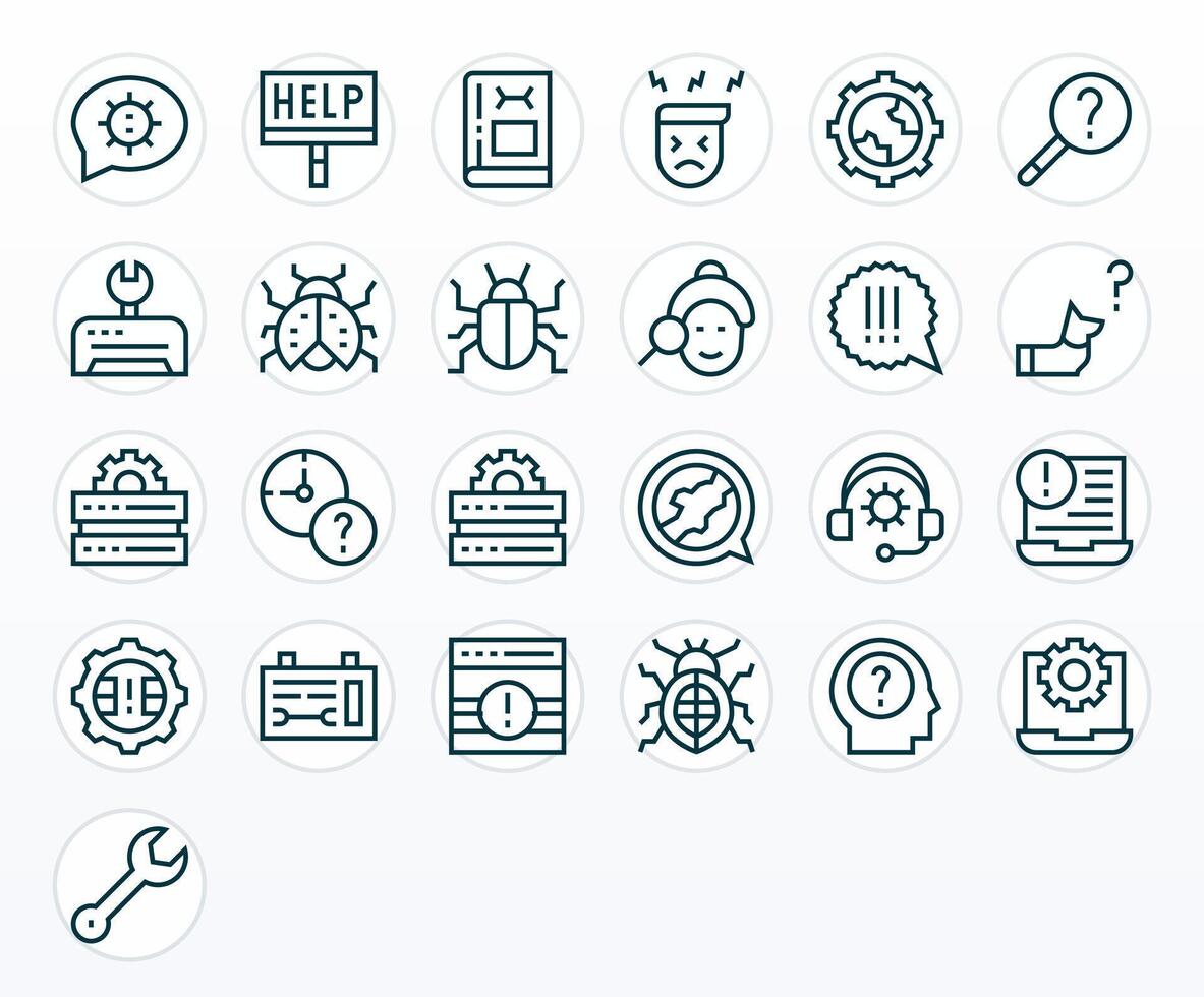 Troubleshooting Icon Library with 25 Regular Line 64x64 Editable Designs vector