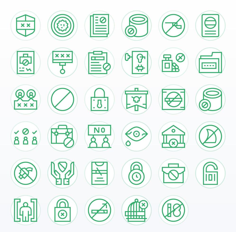 Restricted Access Visual Pack containing 35 Regular Line Editable Icons vector