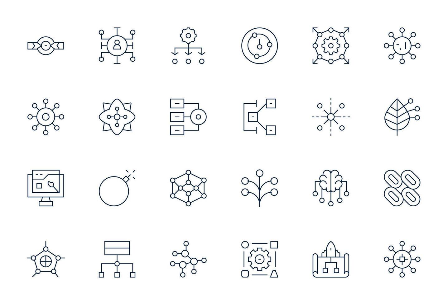 24 píxel Perfecto íconos temática alrededor flujo de datos en retina Listo Delgado línea formato vector