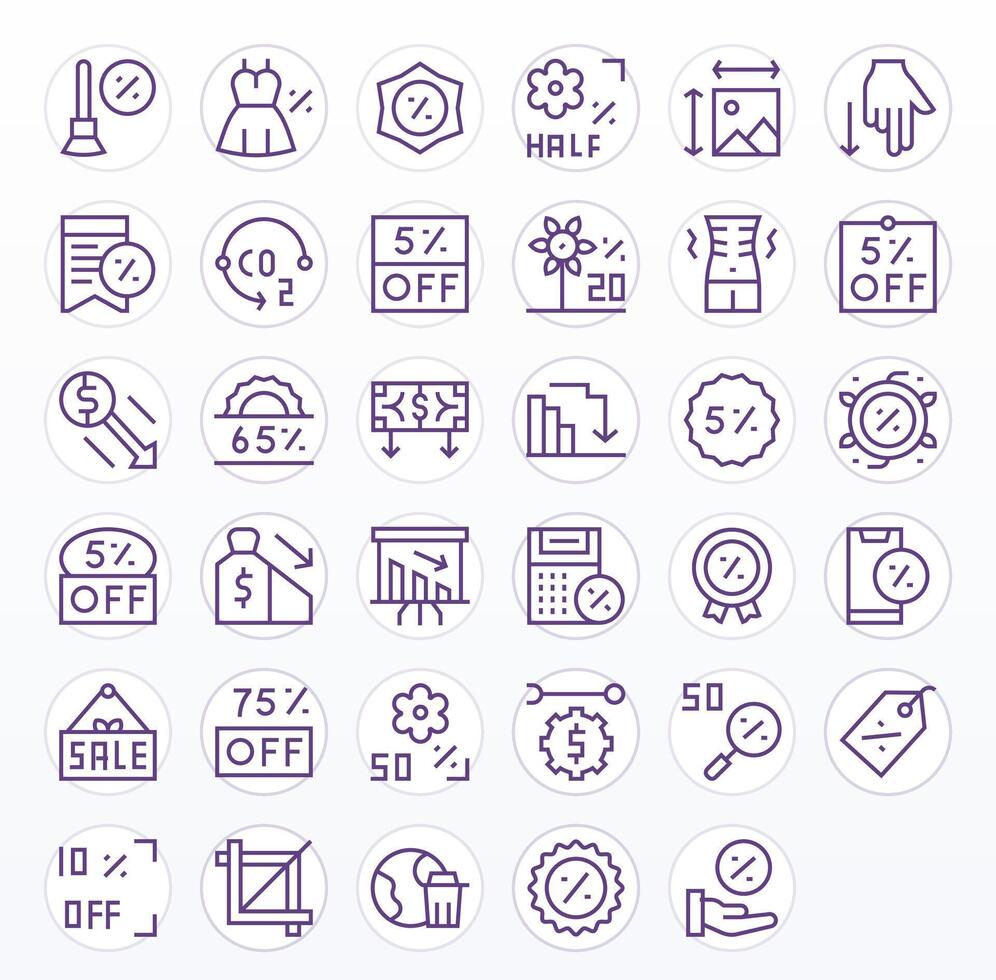 Reduction Complete Package with 35 256x256 Regular Line Grid Fitted Icons vector