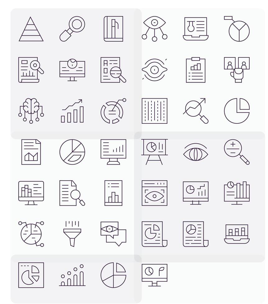 40 High Resolution Thin Line Icons for Data Analysis with PIXEL Perfect precision vector