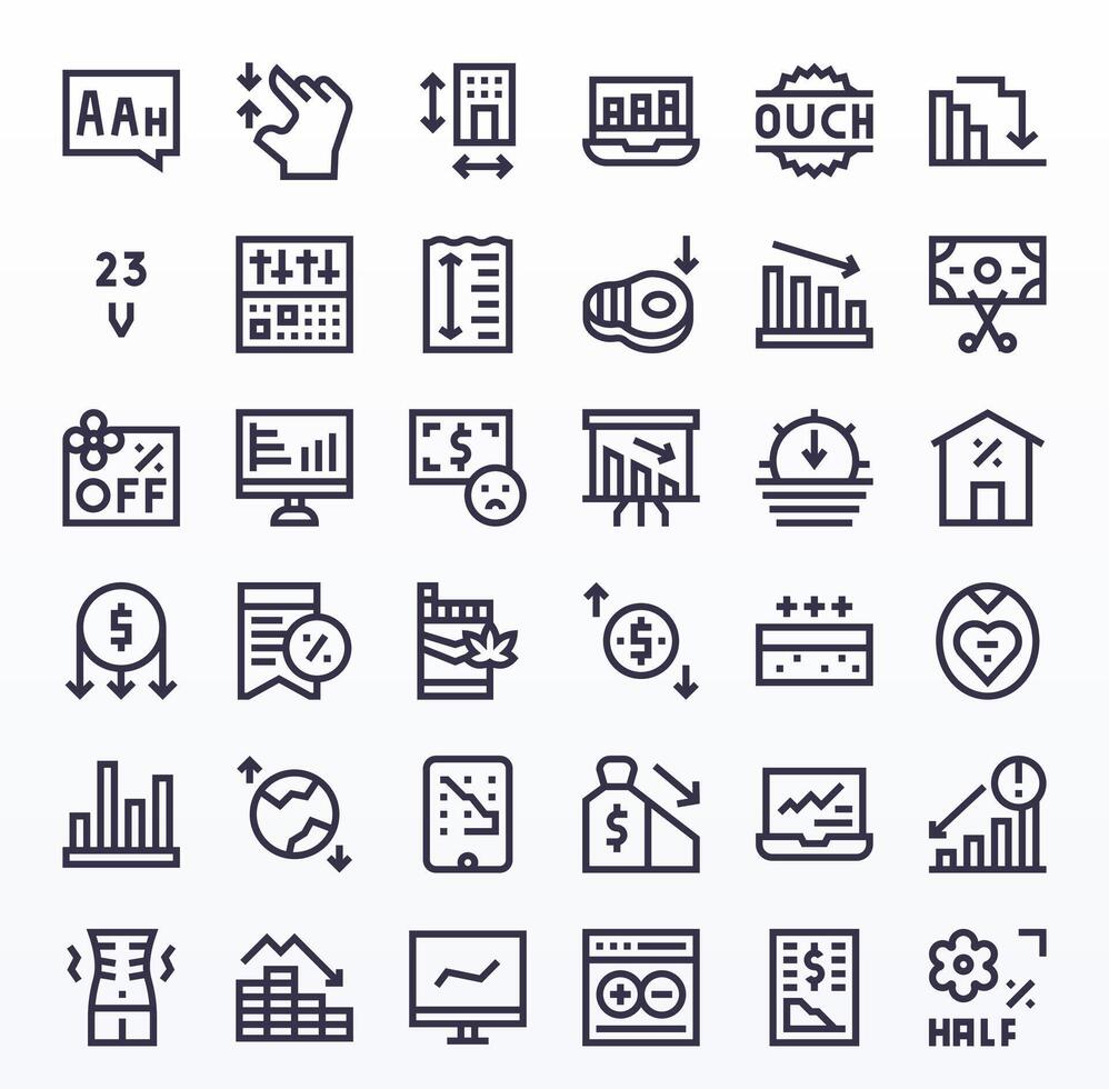 36 High Resolution Bold Line Icons for Decrease with Pixel Optimized precision vector