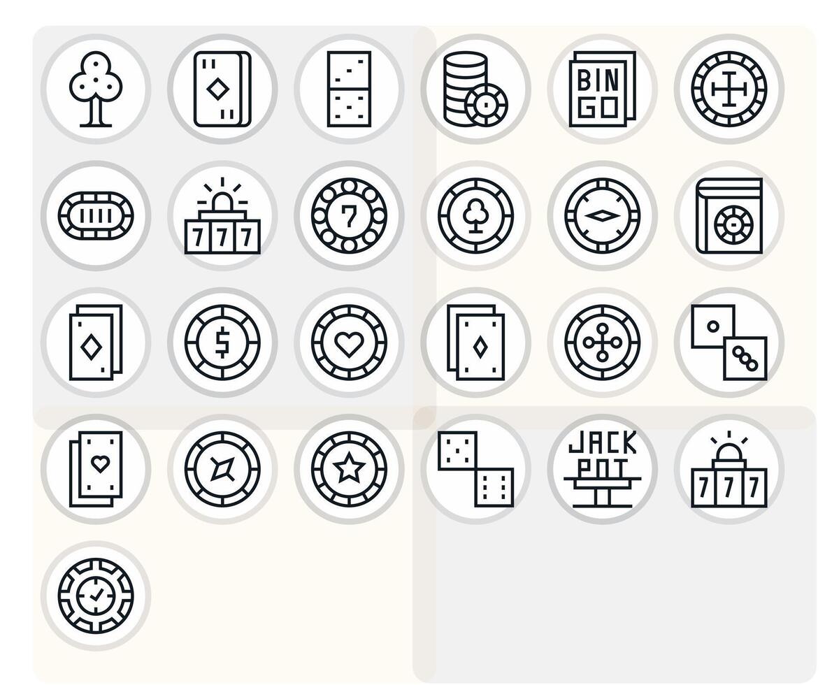 Regular Line Editable Icons from Gambling Set with 25 128x128 Icons vector