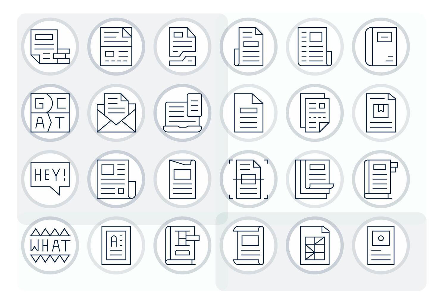 24 Display Perfect Icons themed around Word in 64x64 Thin Line format vector