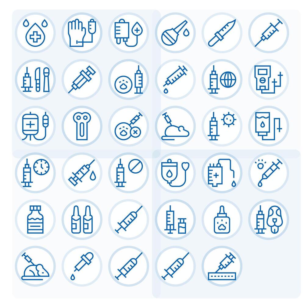 35 Icons inspired by Injection in Pixel Aligned 256x256 Regular Line quality vector