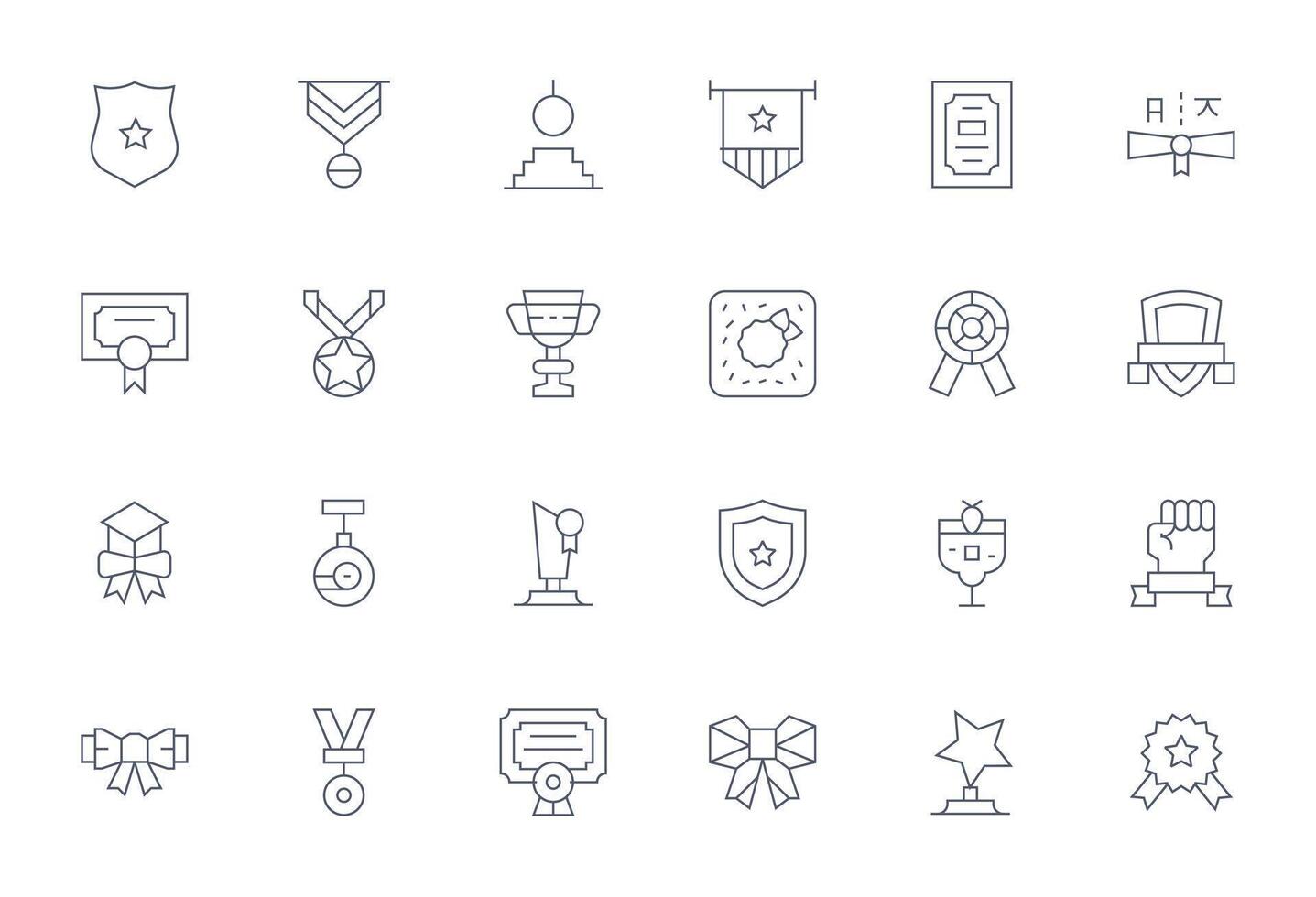 mérito icono conjunto con 24 Delgado línea 128x128 píxel optimizado gráficos vector