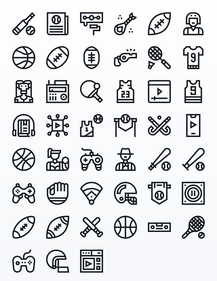 45 Pixel Optimized 256x256 Icons for Player in elegant Bold Line design vector