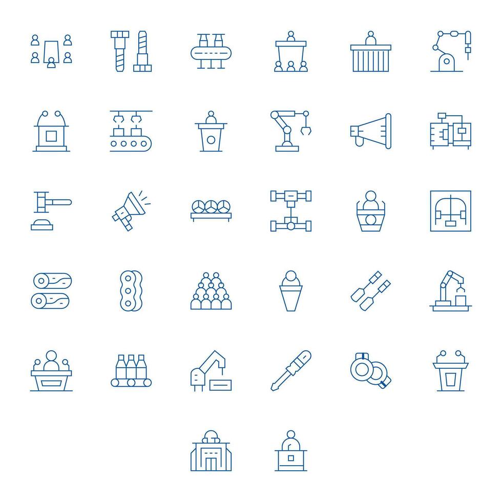 32 Icons inspired by Assembly in Pixel Optimized High Resolution Thin Line quality vector