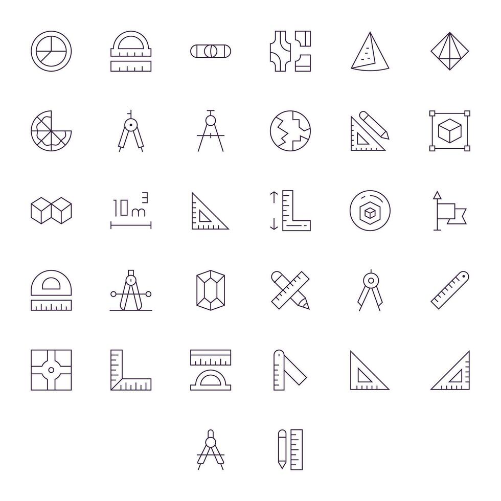 32 High Resolution Thin Line Icons for Geometry with Editable precision vector