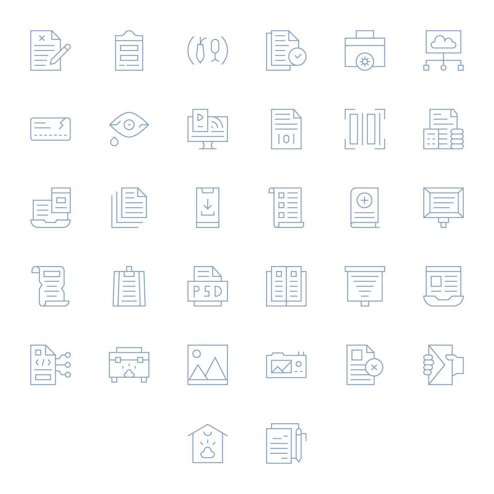 File Professional Set with 32 Thin Line Pixel Optimized 64x64 Icons vector