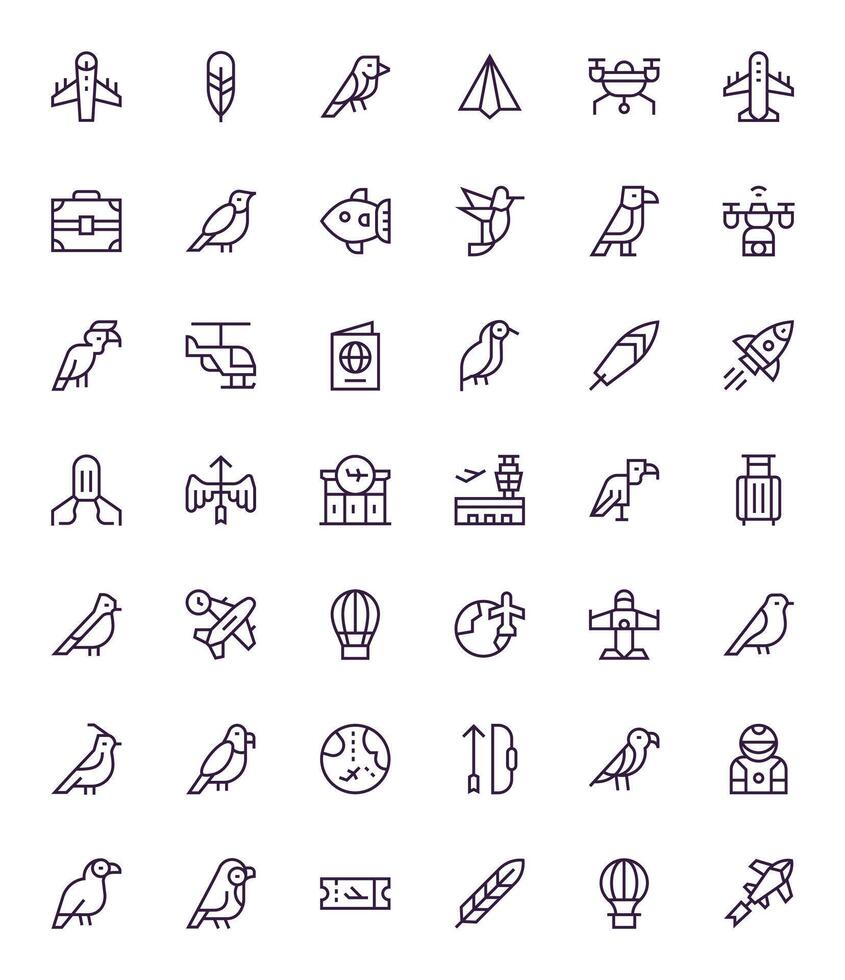 42 Regular Line Icons from Flight in 64x64 Display Perfect Quality vector