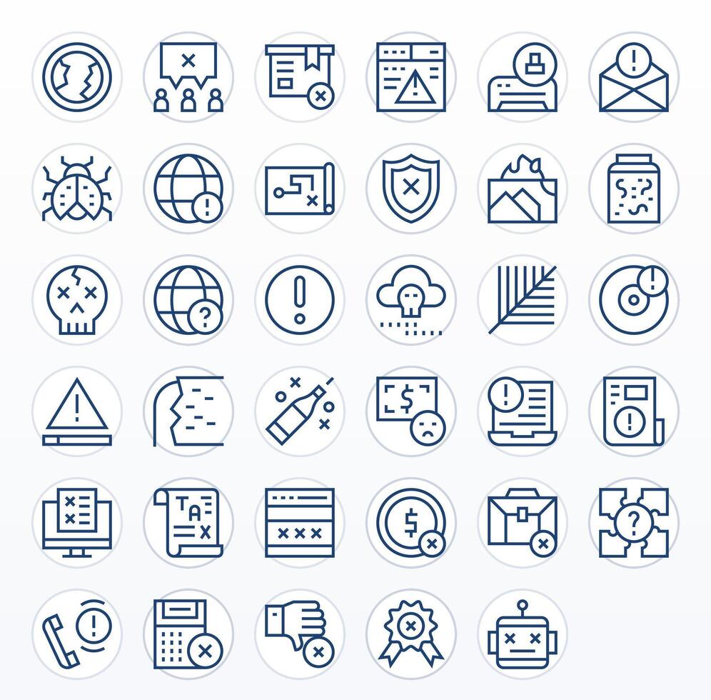 Error Ultimate Package with 35 High Resolution Regular Line Grid Fitted Icons vector