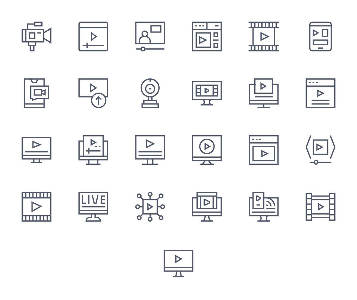 25 Regular Line Grid Fitted Icons crafted for Online 128x128 applications vector
