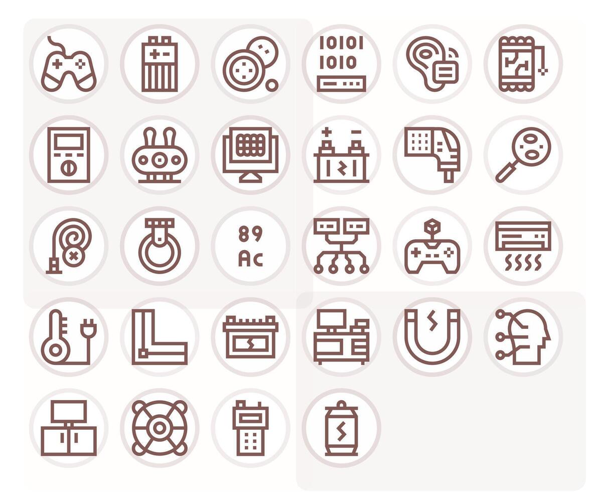 28 Bold Line Grid Fitted Icons for Electronics Graphics vector