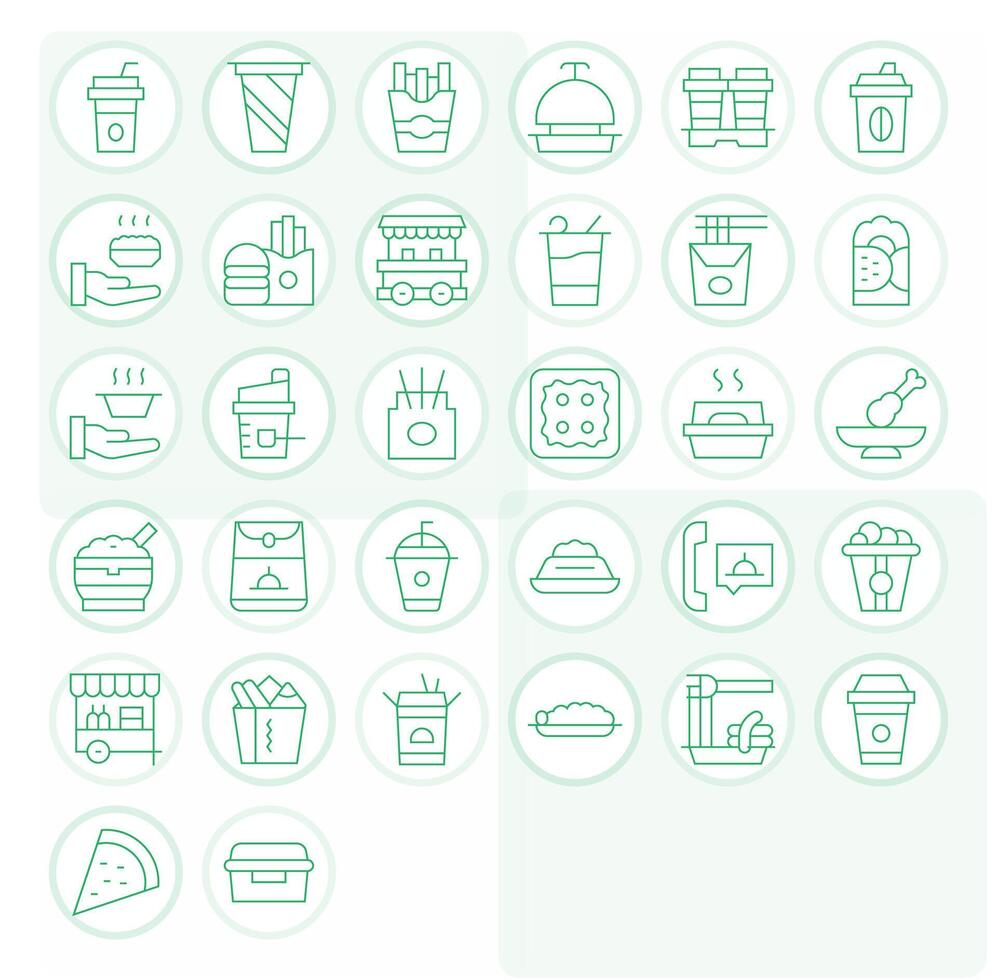 32 Thin Line Icons designed for Takeout in 256x256 Detail Enhanced format vector