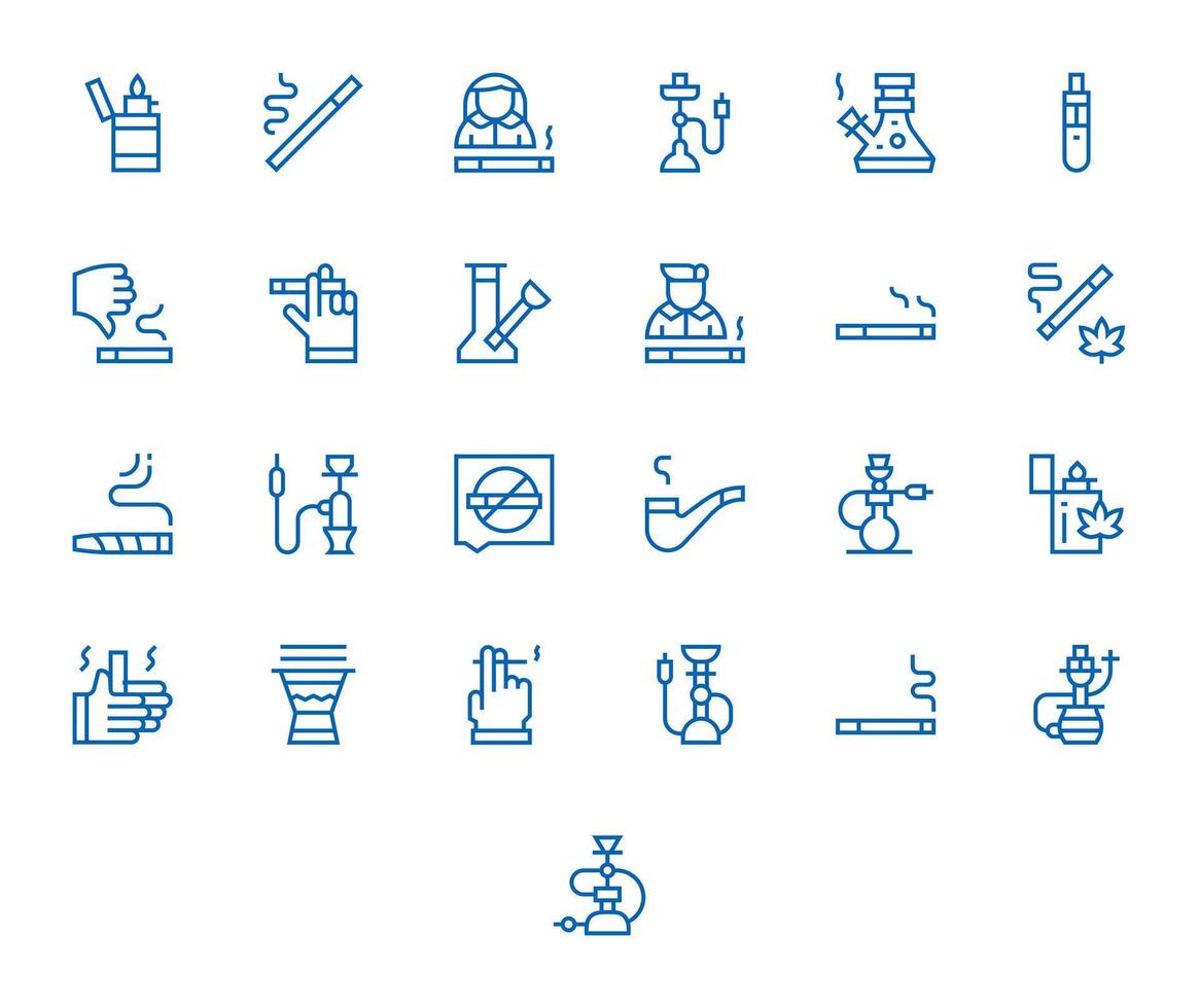 Smoking Graphics Pack including 25 Regular Line High Resolution Grid Fitted Icons vector