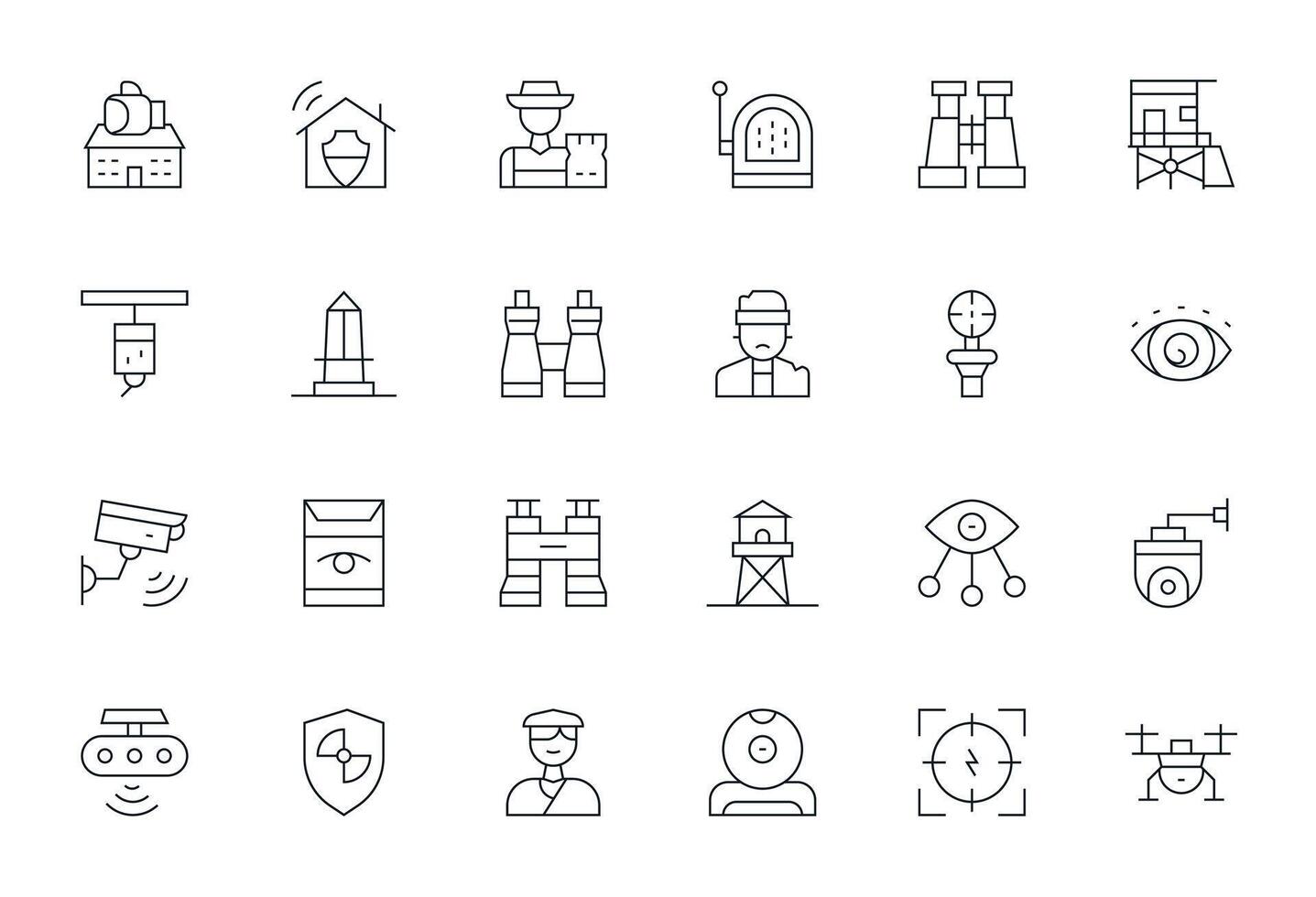 24 Thin Line Icons from Surveillance in 128x128 Pixel Optimized Quality vector