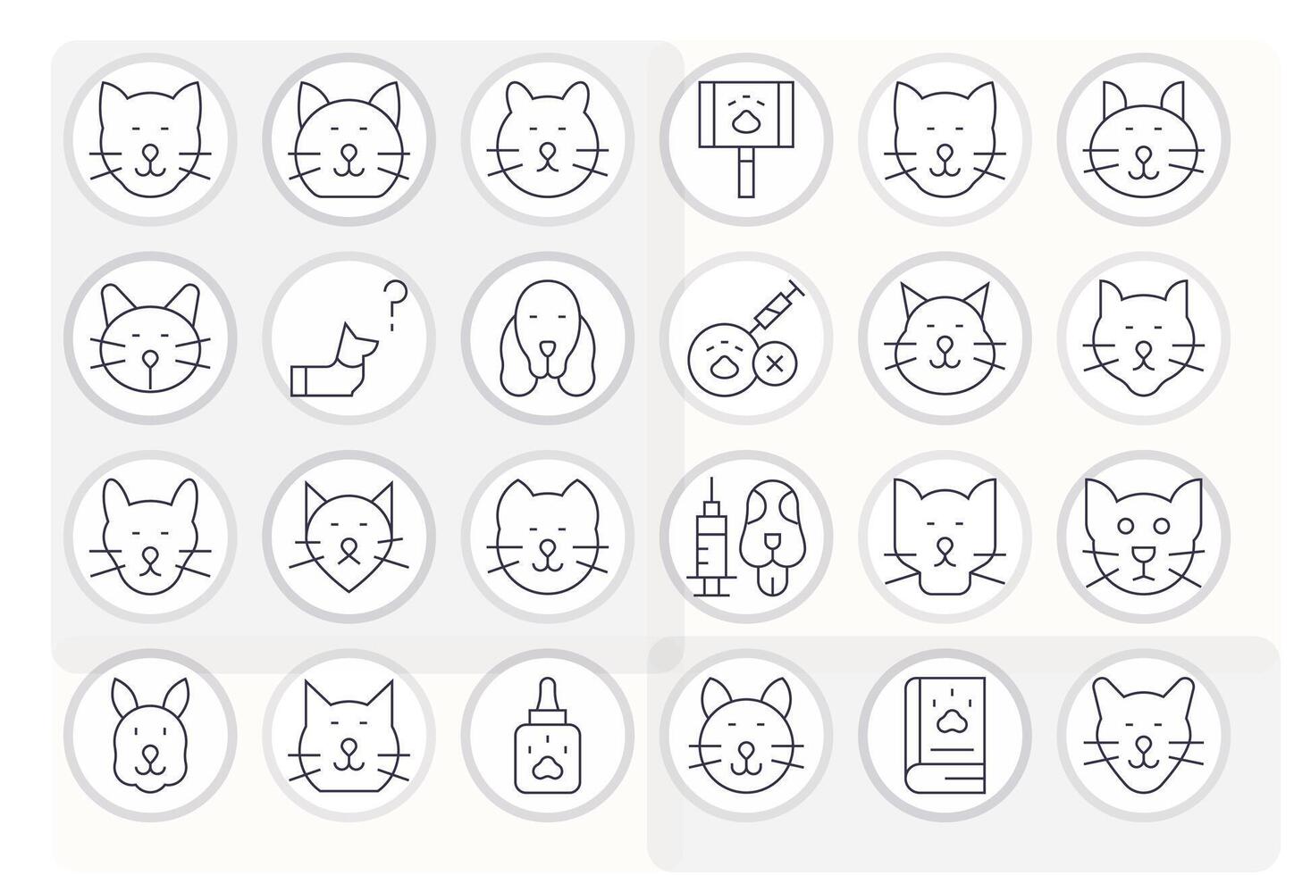Thin Line Pixel Optimized Icons from Vet Set with 24 128x128 Icons vector