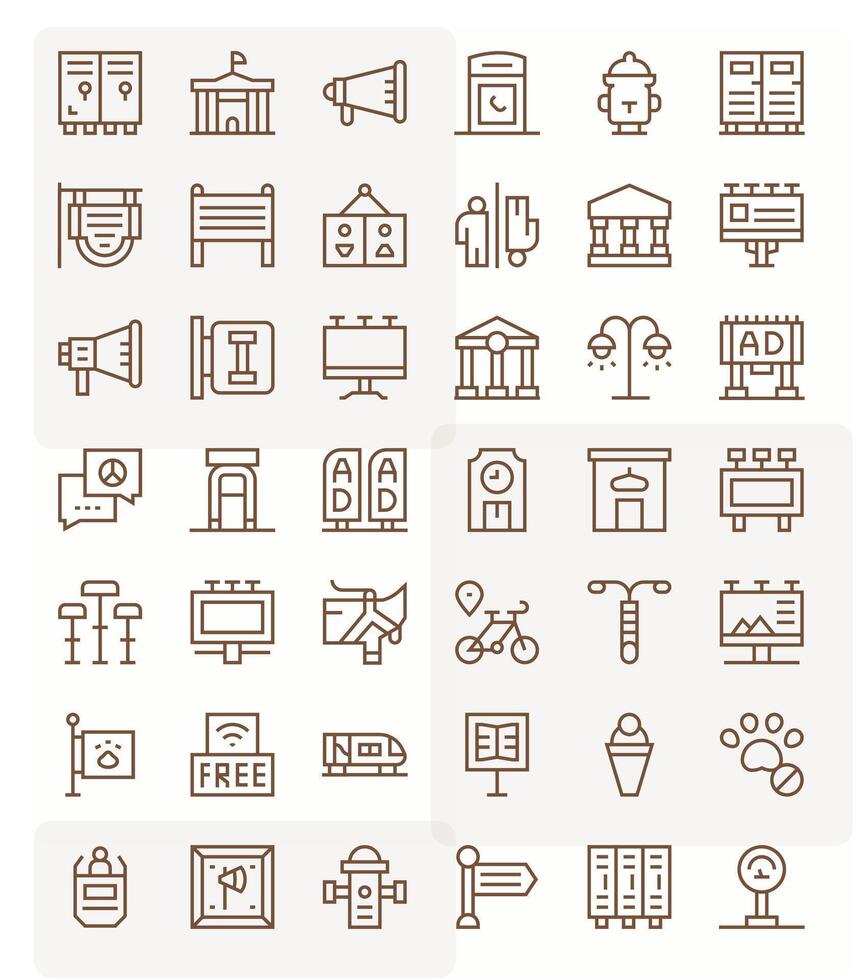 42 Regular Line Pixel Aligned Icons tailored for Public 128x128 interface vector
