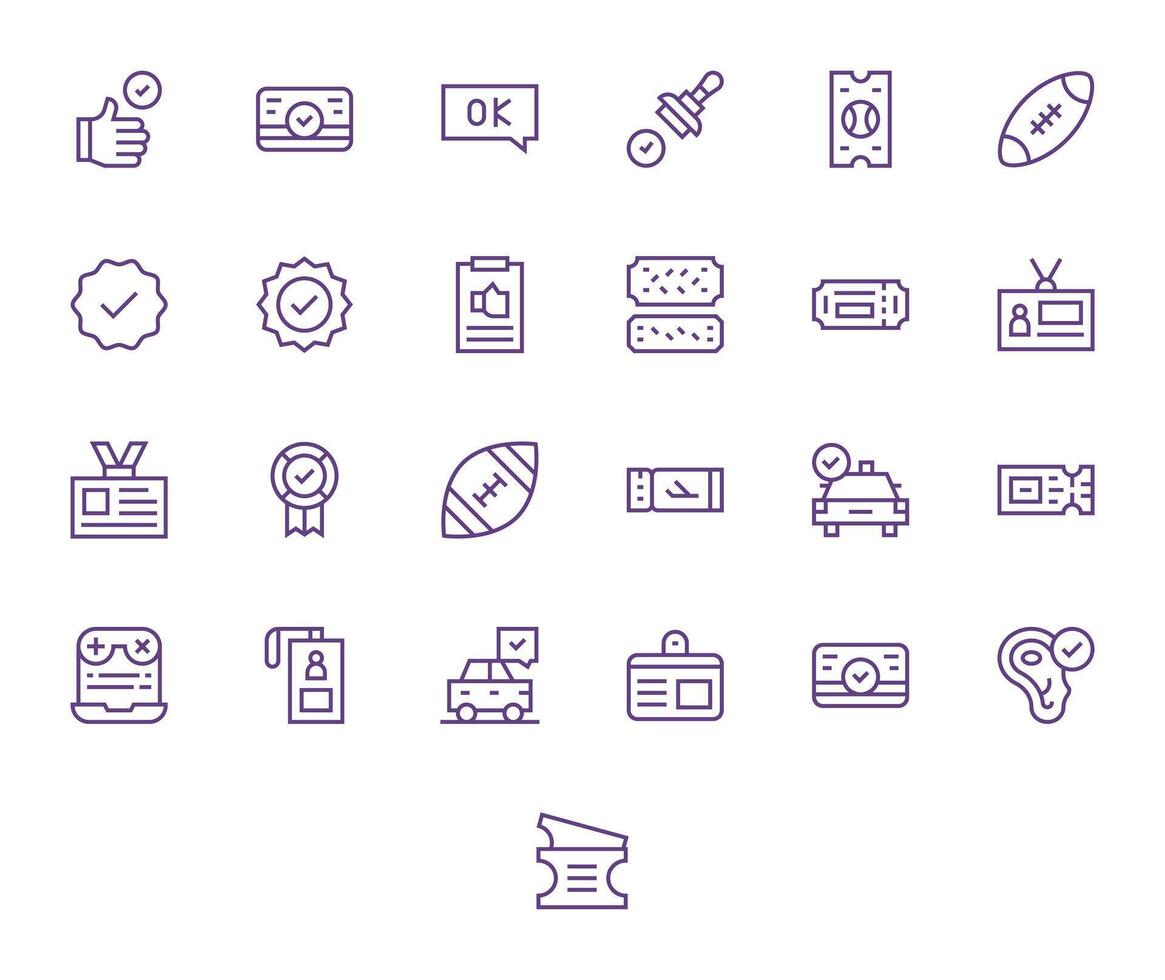 Pass Icon Set with 25 Regular Line 128x128 Pixel Aligned Graphics vector