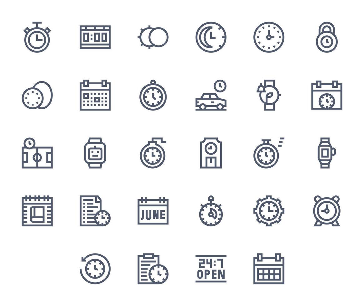 28 Pixel Optimized Bold Line Icons from Time Collection vector