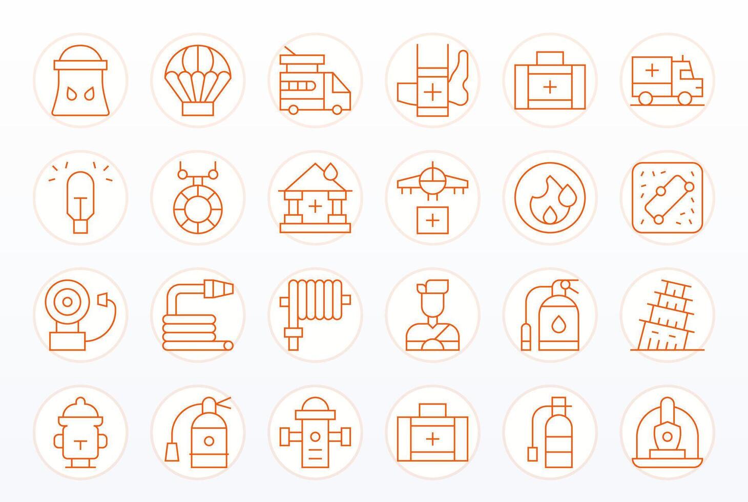 24 64x64 Thin Line Grid Fitted Icons for Emergency Response Projects vector