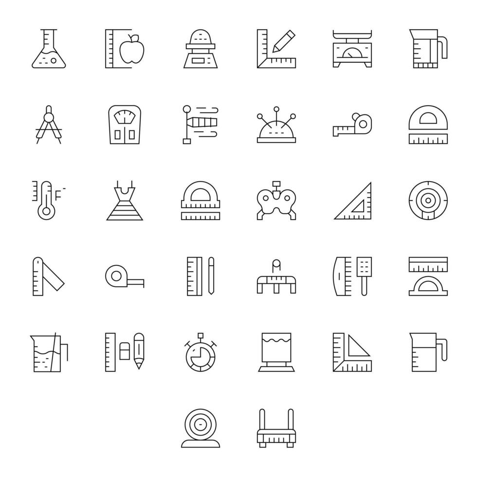 Measuring Icon Set with 32 Thin Line Retina Ready Pixel Optimized Graphics vector