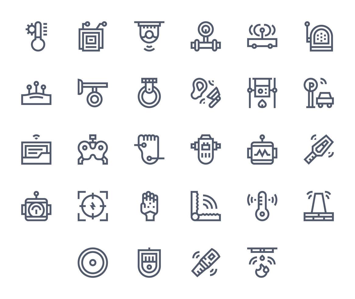 sensor esencial conjunto incluso 28 píxel optimizado negrita línea 128x128 íconos vector