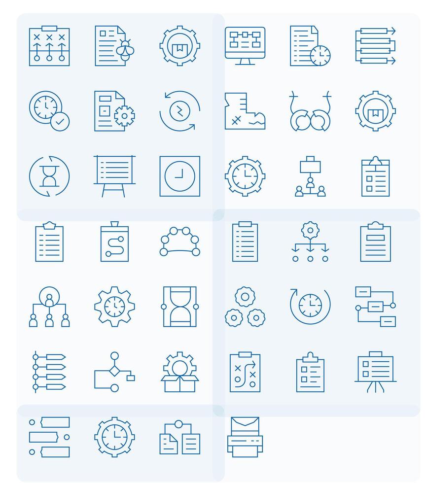 40 64x64 Pixel Optimized Icons for Workflow in Thin Line Theme vector