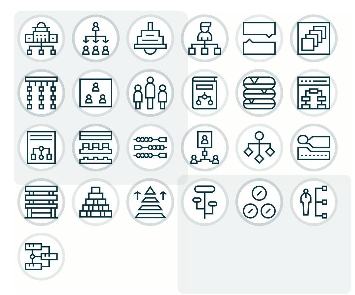 Regular Line Style Hierarchy Icons with 25 256x256 Grid Fitted Designs vector