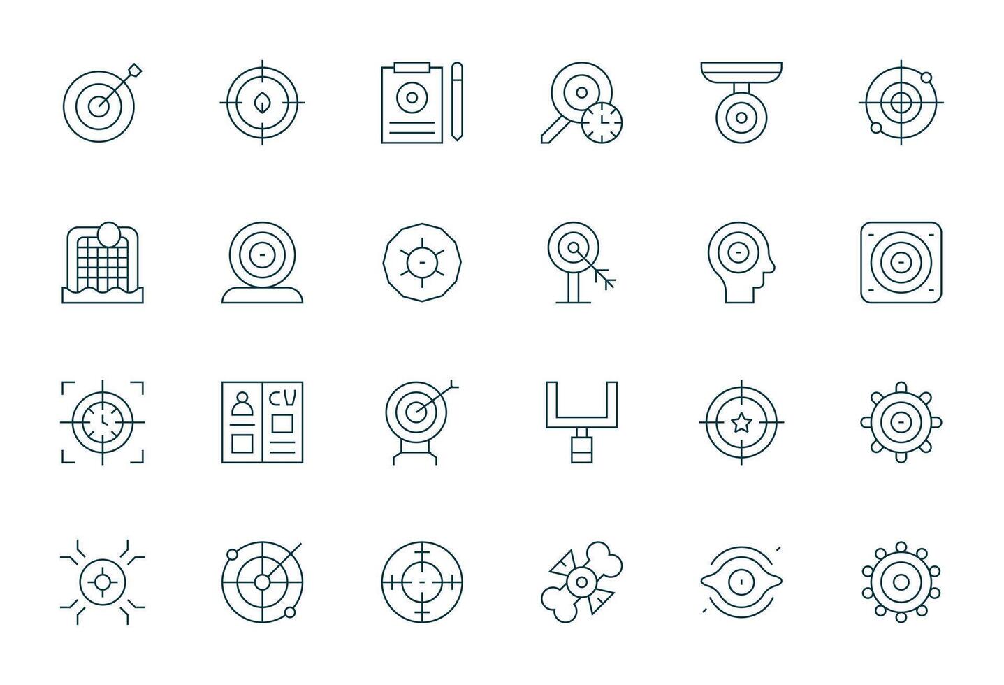 24 Pixel Optimized High Resolution Icons for Objective in elegant Thin Line design vector
