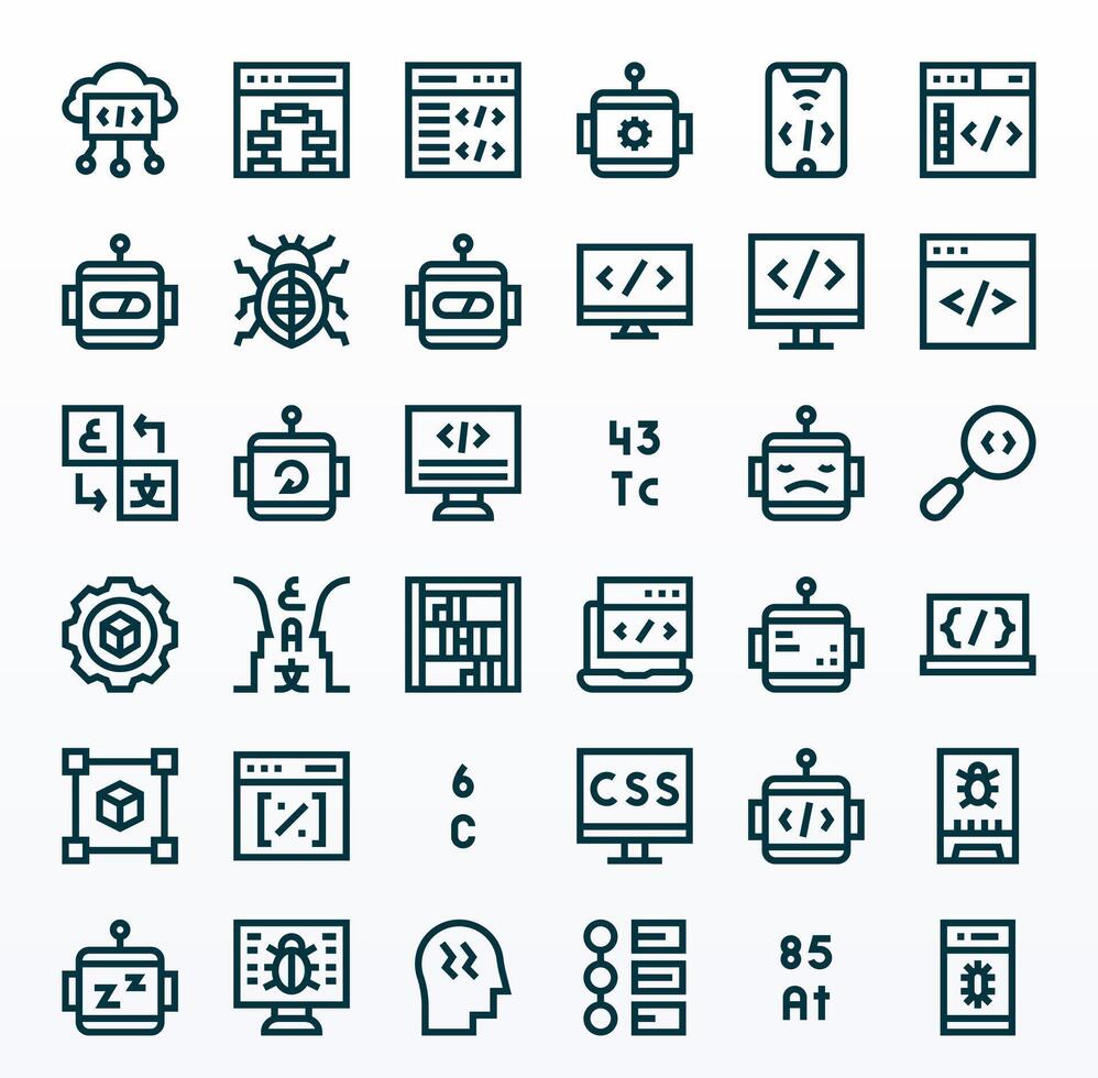Programming Digital Pack containing 36 Pixel Aligned Bold Line High Resolution Icons vector