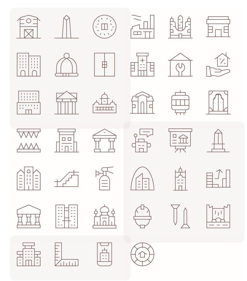Building Pixel Optimized Set with 40 128x128 Thin Line Icons vector