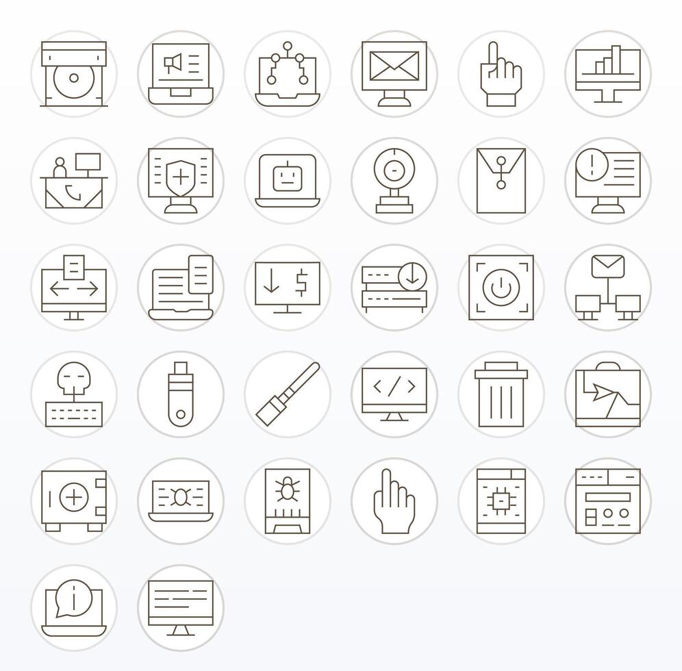 32 128x128 Thin Line Pixel Aligned Icons for Computer Projects vector