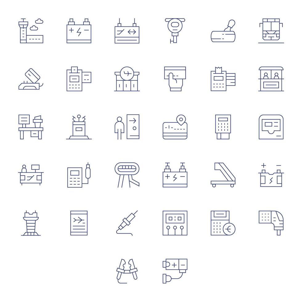 Terminal Comprehensive Bundle with 32 Grid Fitted Thin Line Retina Ready Icons vector