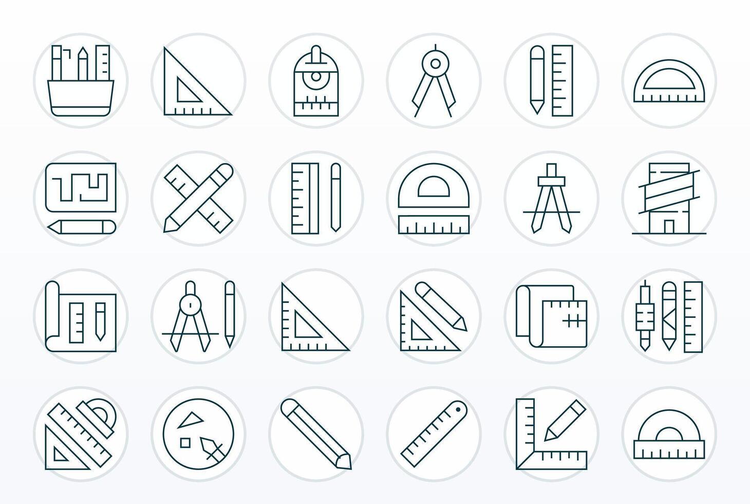 Drafting Complete Package with 24 Retina Ready Thin Line Pixel Aligned Icons vector
