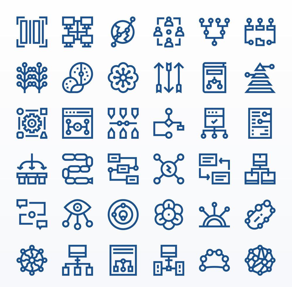 36 Bold Line PIXEL Perfect Icons for Data Flow Graphics vector