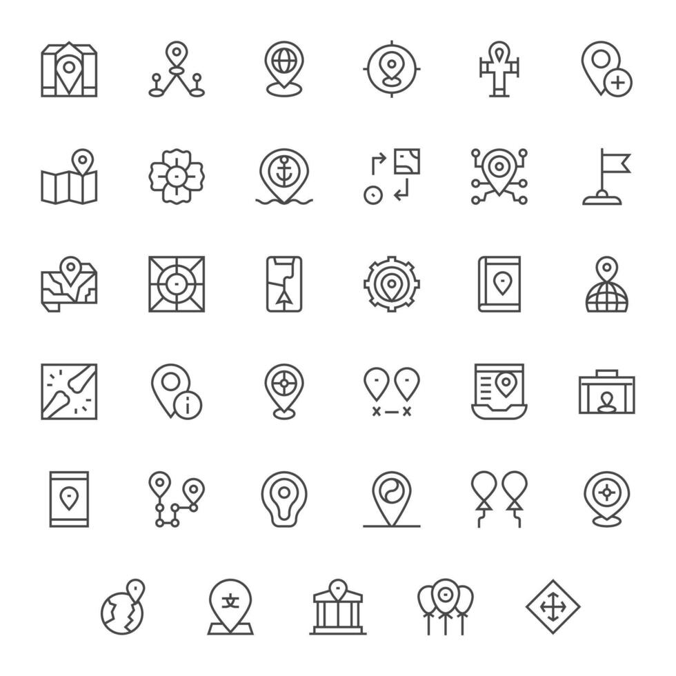 35 Regular Line Icons designed for Coordinates in 256x256 Pixel Optimized format vector