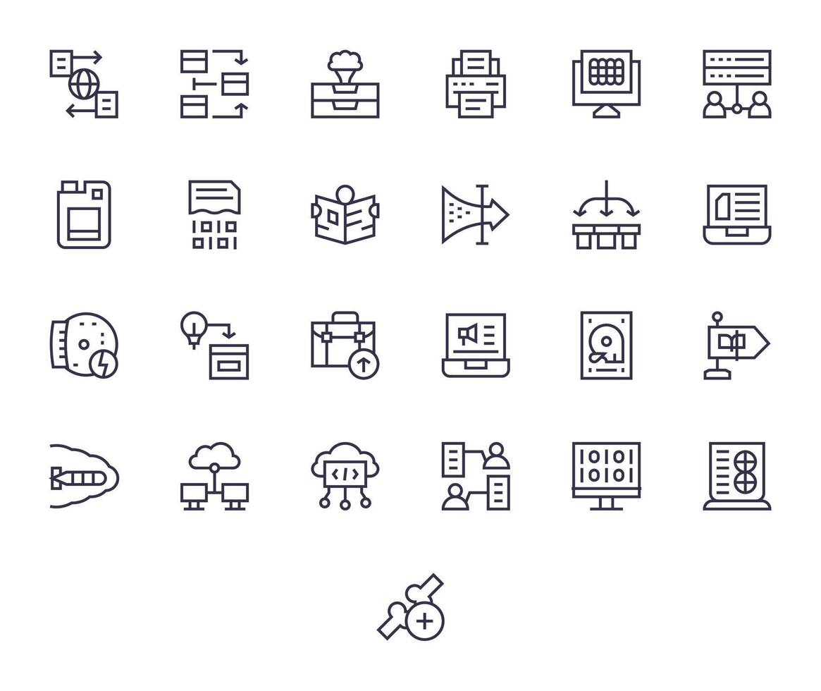 25 Regular Line Icons designed for Information Technology in 256x256 PIXEL Perfect format vector